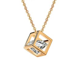 Cube Shape Pendant Solitaire Gold Necklace Valentine Anniversary Gift for Girls and Woman