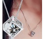 Cube Shape Pendant Solitaire Cute Silver Premium Necklace Stylish with Sparkling Zircon Diamond Valentine Anniversary Modern Simple and Aesthetic Gift for Girls and Woman
