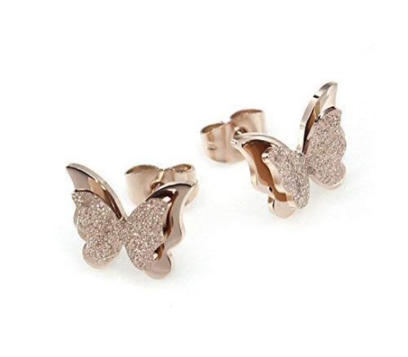 Charming Dual Butterfly Surgical Steel Rose Gold Stud Earrings for Girls and Women