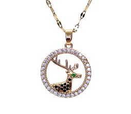 Deer Stag Shaped Circle Round Rose Gold Necklace Pendant Chain Always with Cubic Zirconia Simple Valentine Gift for Women