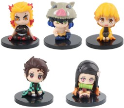 Demon Slayer Action Figure Set of 5 Size 5CM Miniature Toy for Car Dashboard, Decoration, Cake Topper, Office Desk & Study Table Multicolor