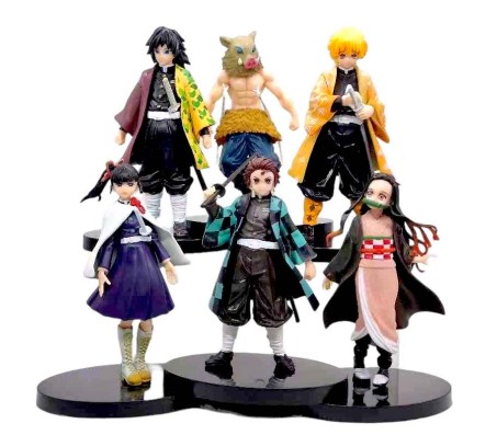 Anime Demon Slayer Action Figure Set of 6 Size 16CM Toy for Decoration, Car Dashboard , Cake Topper, Office Desk & Study Table Collector Figures Multicolor