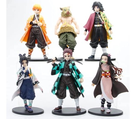 Demon Slayer Action Figure Set of 6 Size 16CM Toy for Car Dashboard, Decoration, Cake Topper, Office Desk & Study Table Multicolor