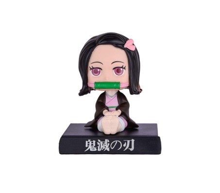 Demon Slayer Nezuko Bobble Head for Car Dashboard with Mobile Holder Action Figure Toys Collectible Bobble Showpiece For Office Desk Table Top Toy For Kids and Adults Multicolor