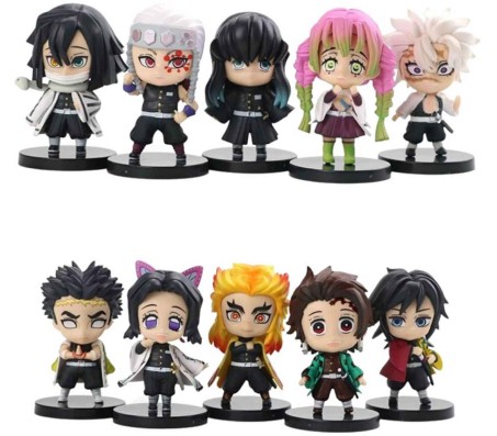 Demon Slayer Action Figure Set of 10 Size 8-9CM Toy for Car Dashboard, Cake Topper