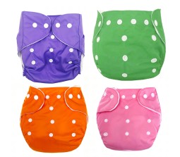 Reusable Cotton Combo Set of 4 Cloth Diapers with Comes with Quick Dry Pads Side Leakage Proof Washable High Absorbent Rash Free Freesize for Baby 0-3 Yrs Stay Dry & Lasts up to 3Hrs 3DS4