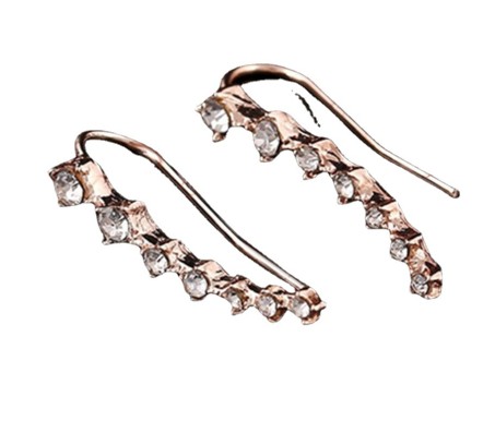 Big Dipper Stud Earring On Ears With 7 Rhinestone Design Ear Crawler on Rose Gold for Girls and Woman