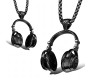 DJ Headphone Music Lover Black Stainless Steel Pendant Hip Hop with 24inch Round Box Long Thick Chain Necklace Gift for Men & Boys
