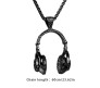 DJ Headphone Music Lover Black Stainless Steel Pendant Hip Hop with 24inch Round Box Long Thick Chain Necklace Gift for Men & Boys