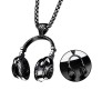 DJ Headphone Music Lover Black Stainless Steel Pendant Hip Hop with 24inch Round Box Long Thick Chain Necklace Gift for Men & Boys