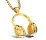 DJ Headphone Music Lover Gold Stainless Steel Pendant Hip Hop with 24inch Round Box Long Thick Chain Necklace Gift for Men & Boys