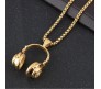 DJ Headphone Music Lover Gold Stainless Steel Pendant Hip Hop with 24inch Round Box Long Thick Chain Necklace Gift for Men & Boys