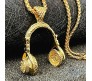 DJ Headphone Music Lover Gold Stainless Steel Pendant Hip Hop with 24inch Round Box Long Thick Chain Necklace Gift for Men & Boys