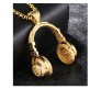 DJ Headphone Music Lover Gold Stainless Steel Pendant Hip Hop with 24inch Round Box Long Thick Chain Necklace Gift for Men & Boys