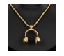 DJ Headphone Music Lover Gold Stainless Steel Pendant Hip Hop with 24inch Round Box Long Thick Chain Necklace Gift for Men & Boys