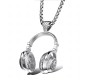 DJ Headphone Music Lover Silver Stainless Steel Pendant Hip Hop with 24inch Round Box Long Thick Chain Necklace Gift for Men & Boys