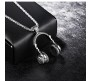 DJ Headphone Music Lover Silver Stainless Steel Pendant Hip Hop with 24inch Round Box Long Thick Chain Necklace Gift for Men & Boys