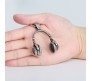 DJ Headphone Music Lover Silver Stainless Steel Pendant Hip Hop with 24inch Round Box Long Thick Chain Necklace Gift for Men & Boys