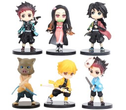 Demon Slayer Action Figure Set of 6 Size 6-7CM Toy for Car Dashboard, Decoration, Cake Topper, Office Desk & Study Table Multicolor