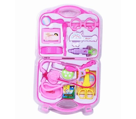 Pink Doctor Play Set with Foldable Suitcase Compact Medical Accessories Dr Pretend Play Game Learning Toy Kit for 3 + Year Kids, Boys and Girls