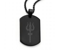 Lord Shiva Trishool Trident Shiv Locket Pendant Black Stainless Steel Necklace Chain Micro-carved Dog Tag for Boys and Men