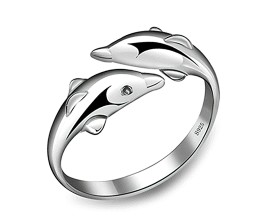 Double Dolphin Adjustable Ring Silver Plated for Women & Girls