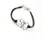 Double Heart Love Charm Black Leather Promise Friendship Bracelet for Girls and Boys