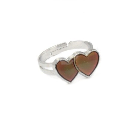 1 Pc of Double Heart Shape Color Changing Mood Ring Emotion Feeling Body Temperature Gypsy Changeable Adjustable Gift For Girsl and Women