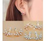 Gold Plated Leaf Earring Crystal Jacket Double Sided Swing Ear Studs Earrings