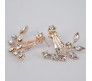 Gold Plated Leaf Earring Crystal Jacket Double Sided Swing Ear Studs Earrings