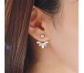 Double Side Dual Leaf Design Gold Plated Stud Earring for Girls and Women