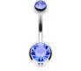 Double Stone Belly Button Ring Blue Stainless Steel Navel Piercing Jewelry for Women and Girls