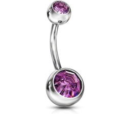 Double Stone Belly Button Ring Purple Stainless Steel Navel Piercing Jewelry for Women and Girls
