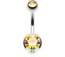 Double Stone Belly Button Ring Yellow Stainless Steel Navel Piercing Jewelry for Women and Girls