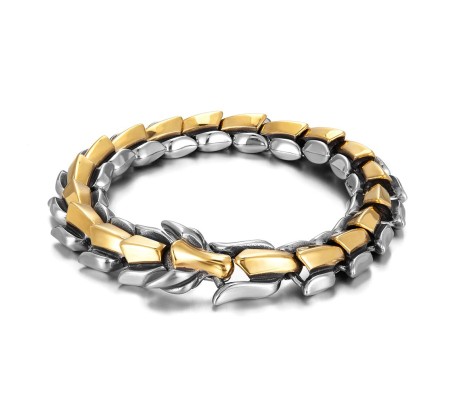 Dragon Scale GOT 12mm Silver Gold Plated Bracelet with Hook Buckle Totem Vintage Heavy Weight 21cm Retro Style Mens Bracelet