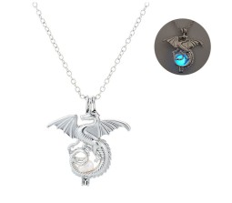 Luminous Glowing Dragon Necklace Vintage Gothic Pendant Necklace Glow in Dark GID Blue Animal Jewelry for Men Women