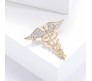 Medical Caduceus Doctors Gold Plated Crystal Rhinestone Unisex Brooch Lapel Pin Metal Stainless Steel Doctor Angel Wings Lepel Blazer Suit for Men and Women
