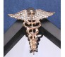 Medical Caduceus Doctors Gold Plated Crystal Rhinestone Unisex Brooch Lapel Pin Metal Stainless Steel Doctor Angel Wings Lepel Blazer Suit for Men and Women