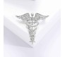 Medical Caduceus Doctors Silver Plated Crystal Rhinestone Unisex Brooch Lapel Pin Metal Stainless Steel Doctor Angel Wings Lepel Blazer Suit for Men and Women