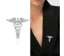 Medical Caduceus Doctors Silver Plated Crystal Rhinestone Unisex Brooch Lapel Pin Metal Stainless Steel Doctor Angel Wings Lepel Blazer Suit for Men and Women