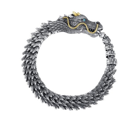 Dragon Scale GOT 12" mm Copper Bracelet with Hook Buckle Totem Silver Vintage Heavy Weight Retro Style Mens Bracelet 20cm