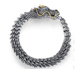 Dragon Scale GOT 12" mm Copper Bracelet with Hook Buckle Totem Silver Vintage Heavy Weight Retro Style Mens Bracelet 22cm