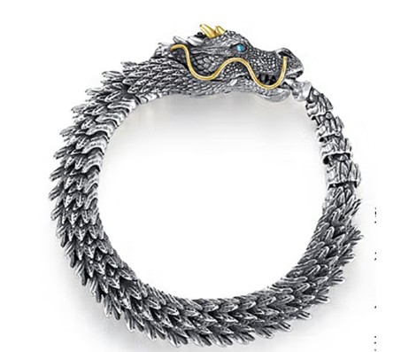 Dragon Scale GOT 12" mm Copper Bracelet with Hook Buckle Totem Silver Vintage Heavy Weight Retro Style Mens Bracelet 22cm