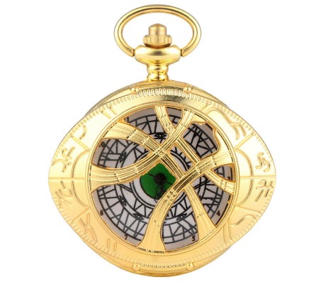 Doctor Strange Eye of Agamotto Gold Pocket Watch Superhero Antique Vintage Classic Retro Metal Keychain Key Chain for Car Bikes Key Ring