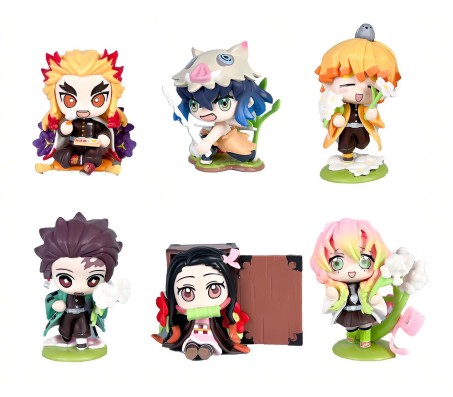 Demon Slayer Action Figure Set of 6 Size 10-12CM Chibbi Toy for Car Dashboard, Decoration, Cake Topper, Office Desk & Study Table Multicolor