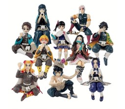  Demon Slayer Action Figure Set of 10 Sitting Eating Size 16.5-14CM Toy for Car Dashboard, Decoration, Cake Topper, Office Desk & Study Table Multicolor