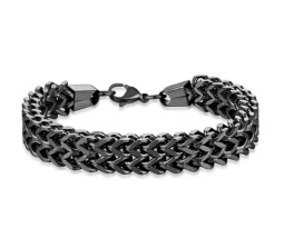 Black Dual Curb Chain Stainless Steel Bracelet Anti Tarnish Double Layered Thick 10mm Love Gifts 8 Inch for Men Boys