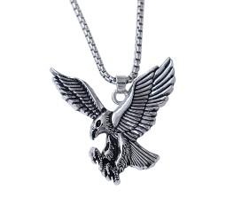 Eagle Pendant with Stainless Steel Eagle Chain for Men and Women - Eagle Locket with 24-Inch Round Box Chain for Men's Pendant D2