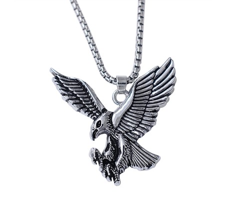 Eagle Pendant with Stainless Steel Eagle Chain for Men and Women - Eagle Locket with 24-Inch Round Box Chain for Men's Pendant D2