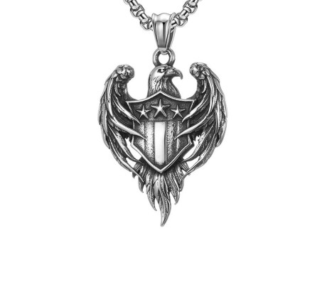 Eagle with Flag Design Pendant with Chain Stainless Steel Silver Jewellery Accessories for Men and Boys